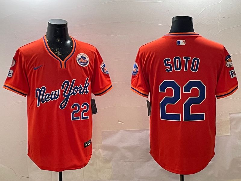 Men New York Mets 22 Soto Orange Throwback Game Nike 2025 MLB Jersey style 1